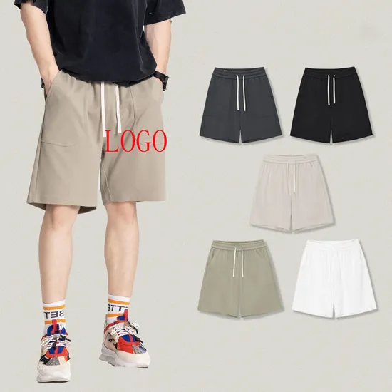 OEM Men Heavyweight Shorts Custom Logo Design Cotton Twill Shorts Boys Elastic Waist Drawstring Baggy Sweat Shorts 