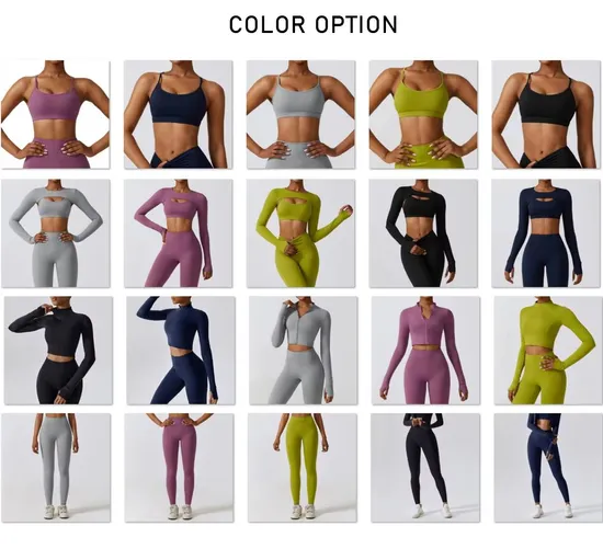 Active Wear 4 Pieces Sports Bra Top Yoga Jacket Workout Sets for Women Sportswear Gym Fitness Set 