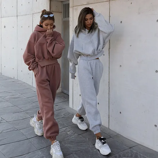 857 Women′s Clothing Sets Gym Custom 2 Piece Set Women Oversize Crop Top Hoodie and Joggers Set 