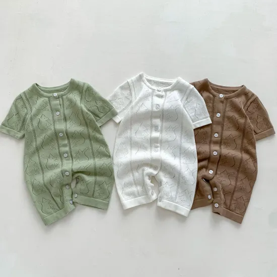 Baby Boys Girls Summer Short Sleeve Thin Jumpsuit Clothing Newborn Kids Cotton Knit Pajamas Rompers 