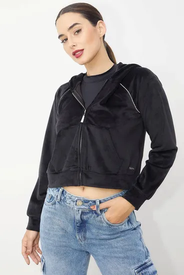 Womens Fashion Rhinestone Zipper Top Hoodies 