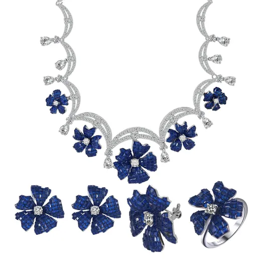 Fine 925 Sterling Silver Necklace Rings Jewellery Sets Luxury Bling Crystal Women Invisible Jewelry Sets 