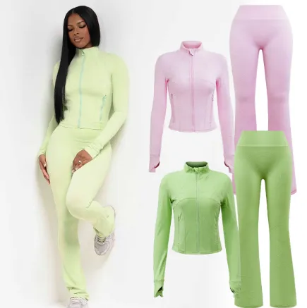 Women 2 Pieces Pants Sets Fall Workout Gym Jogger Active Wear Yoga Jacket Pants Clothing Women Tracksuits Outfits 