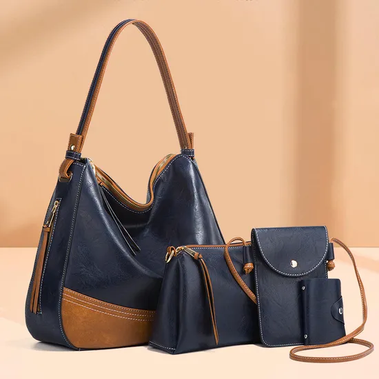 New Custom Logo Lady Handbag Set Fashion Trend Tote Handbag Set PU Leather Purses Set Female Women′s Shoulder Bag Handbags Set 