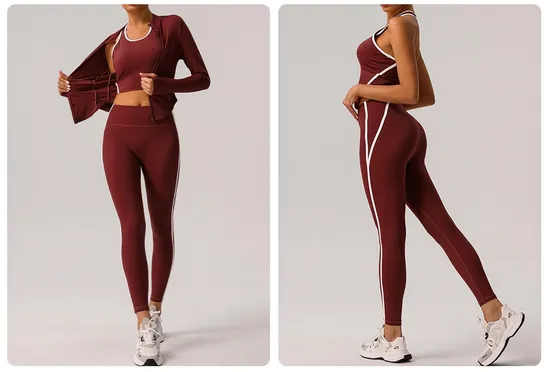 3 Piece Lounge Active Wear Sets for Women Bodycon Sweatsuits Yoga Jogging Track Outfits Jacket + Leggings Fitness Activewear Exercise Clothes 