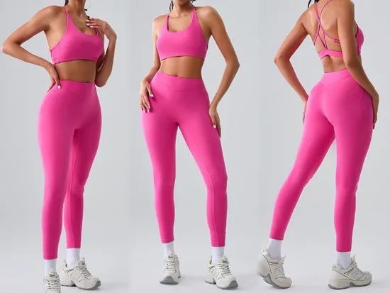 Tianchen New Fashionable 4PCS Workout Yoga Set for Women, Strappy Back Sports Bra + Cropped T