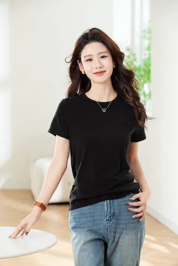 Cream White Women′s Summer Apparel Basic Short Sleeve Tee 