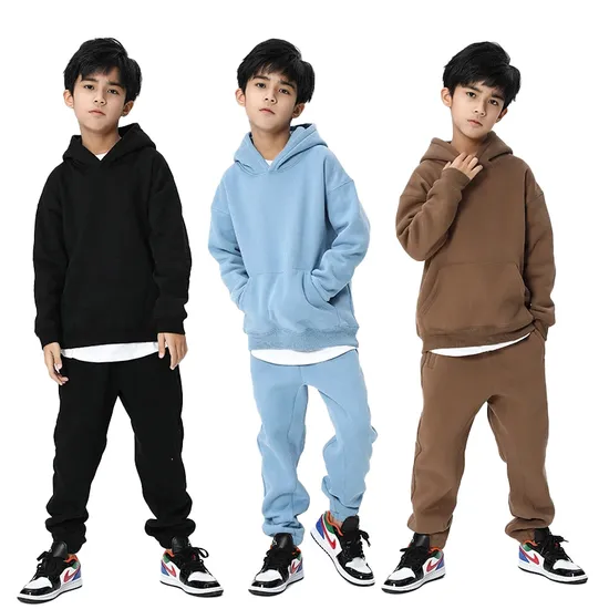 OEM 350GSM Customize 95%Cotton Boys Girls Clothing Kids Custom Long Sleeve Pullover Hoodies Sweatpants Set High Quality Children Clothes 